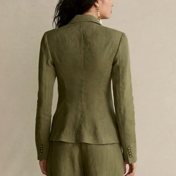 Polo Ralph Lauren Double-Breasted 100% Linen Blazer in Green Size 8 - Picture 2 of 16